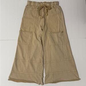 Easel Mineral Wash Wide-Leg Terry Knit Cargo Pants, Tan/Sand, Size S